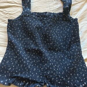 Madewell Navy Smocked Floral Tank Top
